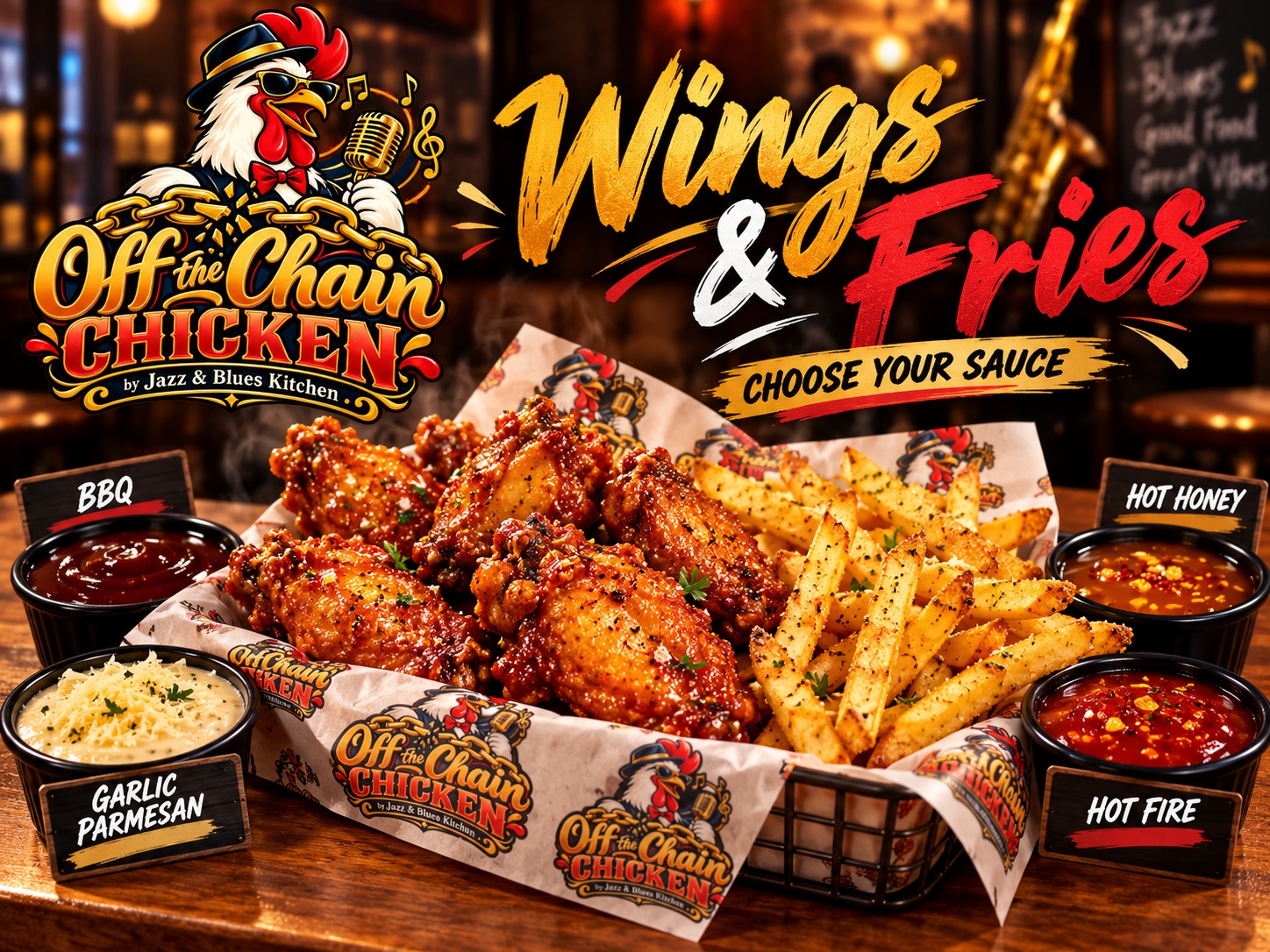 Off the Chain Chicken wings and fries